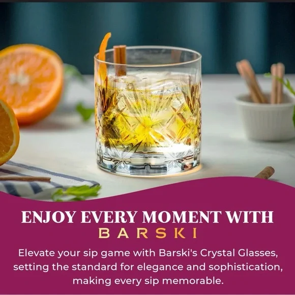 Barski Double Old Fashioned Crystal Whiskey Glasses Set of 6 | 10.5 oz Tumblers - Picture 4 of 6